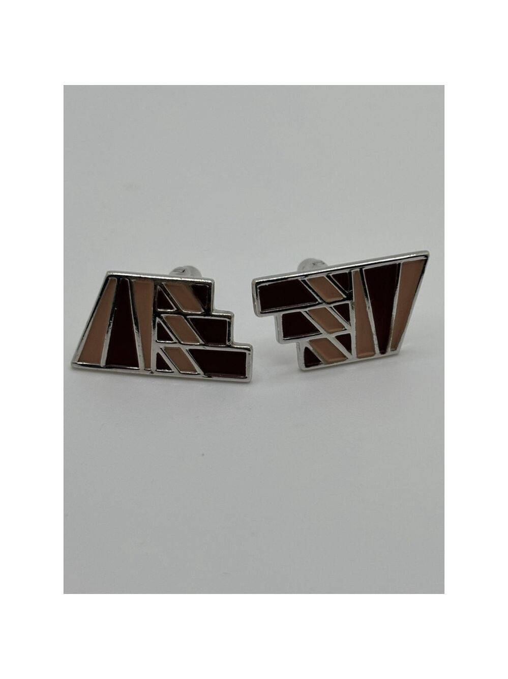 Vintage Light Brown / Dark Brown Enamel Geometric Cufflinks Speidel